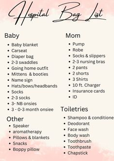 a baby shower checklist with pink watercolors and black ink on it, including items