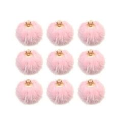 six pink fluffy balls with gold accents