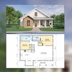 the floor plan for a small house with two bedroom and an attached kitchen area is shown