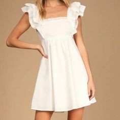 White Dress From Lulu’s. A Line, Simple With A Little Lace. Brand New With Tags. Conformation Dresses, Lulus White Dress, White Floral Lace Dress, Yellow Bodycon Dress, Bride 2024, Confirmation Dresses, Blue Lace Mini Dress, Lace Bodycon Midi Dress, Lace Corset Dress