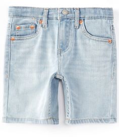 From Levi's®&#x2C; these shorts feature:mid-rise5-pocket stylingslim fitbranded patch Moisture-wicking technologyknee-lengthbutton/zip closure; belt loopscotton / Repreve® polyester (made from recycled water bottles) / elastanemachine wash; tumble dryImported.REPREVE® fabric uses high-quality&#x2C; recycled polyester yarns made from recycled plastic bottles. Repreve Fabric, Boys Denim Shorts, Recycled Water Bottles, Polyester Yarn, Recycle Plastic Bottles, Dillard's, Boy Shorts, Recycled Plastic, Plastic Bottles