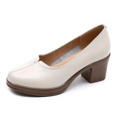 GR323 Fashion Pumps: Leather Women's Casual Shoes With Thick Heels - Touchy Style . Elegant Slip-on Court Shoes With Deep Heel Cup, Slip-on Heels With Sculpted Heel And Round Toe, Beige Leather Block Heels For Office, Slip-on Round Toe Heels For Office, Slip-on Heels With Round Toe For Office, Office Heels With Round Toe And Slip-on Fit, Office Heels With Slip-on Fit And Round Toe, Elegant Slip-on Court Shoes For Office, Elegant Slip-on Loafers With Reinforced Heel