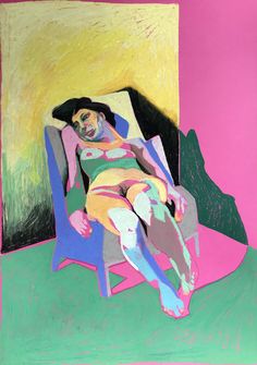 a painting of a woman sitting in a chair