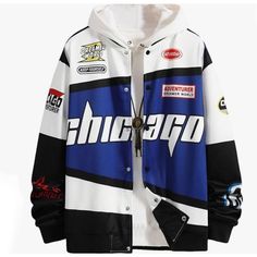 Excellent Quality Urban White Windbreaker With Letter Print, White Graphic Print Windbreaker For Streetwear, Blue Graphic Print Outerwear For Streetwear, Urban Blue Outerwear With Graphic Print, White Urban Varsity Jacket With Graphic Print, Green Jacket Men, White Streetwear, Warriors Jacket, Vintage Windbreaker Jacket