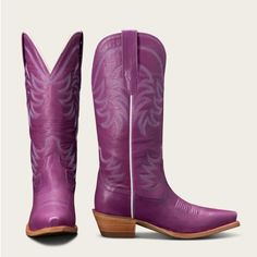 Meet The Annie, Our Best-Selling Cowgirl Boot. Tall And Timeless, A Beautiful Tonal Stitching Pattern Adorns Its 14” Shaft, The Top Of Which Features A Deep Scallop For A Comfortable, Flattering Fit. A Fashion-Forward Snip Toe Leads The Way And Our Signature Toe Stitching Rounds Out A Classic Look Open To A Wide Range Of Styling Possibilities. These Premium Boots Are Not To Be Missed And Will Age Beautifully Over Time. These Have Been Tried Only Only - Never Worn. 14" Shaft With Seven-Row Tonal Purple Closed Toe Boots For Fall, Fall Purple Closed Toe Boots, Purple Pointed Toe Boots With Reinforced Heel, Purple Snip Toe Boots For Fall, Purple Ankle Boots With Reinforced Heel, Fall Purple Leather Heeled Boots, Purple Leather Heeled Boots For Fall, Tall Cowboy Boots, Tall Cowgirl Boots