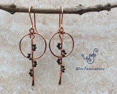 Small hoop earrings with beaded dangle copper geometric | Etsy Unique Copper Wire Wrapped Hoop Earrings, Wire Wrapped Copper Beaded Dangle Earrings, Copper Jewelry With Dangling Beads, Small Hoop Earrings, Stylish Earring, Wire Wrapped Earrings, Geometric Earrings, Copper Jewelry, Mountain View