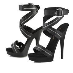 Brand New Pleaser Sultry 619 Black Matte Faux Leather 6" (152mm) Heel, 1" (25mm) Platform Zip Closure-Inlaid Wrap-Around Sandal W/Buckle Includes A Pair Of Matching Color Gel Insole For Arch Support And Comfort New In Original Box Chic Faux Leather Heels With Zipper Closure, Edgy Evening Heels In Faux Leather, Leather Heels With Zipper Closure For Night Out, Punk Faux Leather Heels For Party, Edgy Faux Leather Heels For Evening, Chic Heels With Zipper Closure For Night Out, Chic Evening Heels With Zipper Closure, Chic High Heel Sandals With Zipper Closure, Edgy Heels With Open Side Vamp For Party