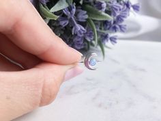 Crescent moon ring | Moon Opal ring | Opal ring | Rings for women | Dainty Opal ring | Sterling silver ring | Women ring | Silver ring. The unique design makes this piece simple. Perfect to add some great vibes to you everyday. Metal : 925 Sterling Silver. Weight : 0,65g. Measurements : 8mm x 9mm. Stone : Opal 3mm x 3mm. Visit my shop for more Opal jewelry www.etsy.com/shop/iuaccessories Every time you purchase from us you get a little gift for you ! All our items are ship in a organza bag insid Silver Crescent Crystal Ring For Gift, Silver Moonstone Ring With Moon Charm As Gift, Crescent Moonstone Ring In Sterling Silver For Gift, Silver Ring With Moon Charm Gift, Elegant Moon Shaped Opal Ring For Gift, Handmade Silver Opal Moon Ring, Moon-shaped Sterling Silver Opal Ring For Anniversary, White Moon-shaped Opal Ring Gift, Moon-shaped Sterling Silver Opal Ring