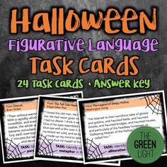 halloween language task cards for the classroom to use with their writing and spelling skills,