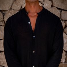 Gauze fresh long sleeve shirt, loose fit ,button up tulum style shirt, Mao neck caribean boho shirt. Composition: 100% cotton Black Long Sleeve Shirt For Vacation, Bohemian Black Shirt For Vacation, Bohemian Style Black Shirt For Vacation, Black Bohemian Shirt For Vacation, Black Long Sleeve Shirt For The Beach, Bohemian Black Long Sleeve Shirt, Bohemian Long Sleeve Linen Shirt, Relaxed Fit Long Sleeve Vacation Shirt, Long Sleeve Linen Tops For Beach