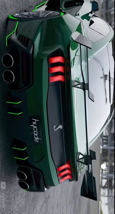 the rear end of a green sports car