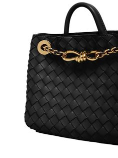 Height: 20cm Width: 25cm Depth: 10cm. Strap drop: 50cm. Top handle drop: 6cm. Metal chain strap can be worn single or doubled. Single leather top handle. Internal magnetic closure. One internal zip closure. Two internal open pockets Bottega Veneta Andiamo, Versace Brand, Bag With Chain, Chain Strap Bag, Ski Accessories, Small Tote Bag, Medium Tote, Small Tote, Medium Bags