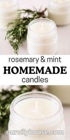 rosemary and mint homemade candles with text overlay