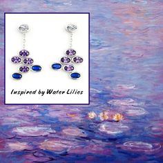 A stylish anytime choice, these glittering drop earrings are a must-have for your jewelry box. Crafted in sterling silver, each earrings features a rare version of Monet's famous water lilies series he executed from 1897 to 1899. Perhaps Monet was trying to capture the lilies night or in low light? Give yourself or artist or Monet fan these unique Monet water lily earrings!Carat Weight: 3.48 ctStone Size: 3*5 mmStone Type: Jeulia® StoneNumber of Stones: 10 Stone Color: Diamond White, Amethyst Pu Lily Earrings, Monet Water Lilies, Sterling Silver Drop Earrings, Water Lily, Silver Drop Earrings, Water Lilies, Online Earrings, Low Light, Low Lights