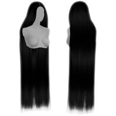 an image of long black hair with bangs on the head and one in the back