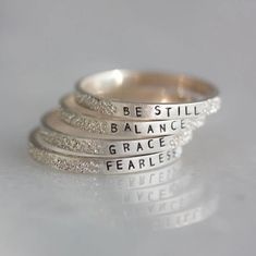 Grace: Diamond Dusted Message Ring | Freshie & Zero Word Ring, Hand Stamped Ring, Metal Stamped Jewelry, Stamped Rings, Hand Making, Detailed Ring, Hand Stamped Jewelry, The Message, Stamped Jewelry