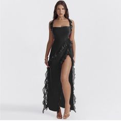 I Ordered This Dress In A Small And It Is A Bit Too Big For Me. It Looks Like It Would Fit A Size 4 Perfectly. High Split Dress, Ruffle Summer Dress, Body Con Dress, Split Dress, Sling Dress, Suspender Dress, Cowl Neckline, Silhouette Cut, Cami Dress