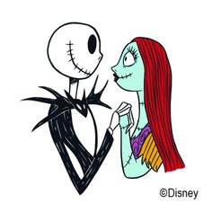 jack and sally from the nightmare before disney's animated movie, it looks like they are talking to each other