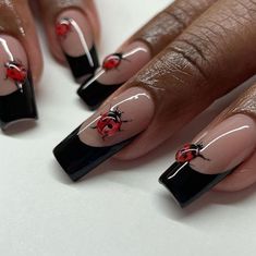 Ladybug Manicure, Bug Nails, Ladybug Nail Art, Detailed Nail Art, Ladybug Nails, Acrylic Nail Powder, Nail Art Gel, Nail Powder, Nail Idea