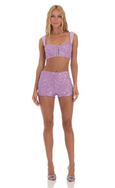 Karys Sequin Two Piece Set in Purple | LUCY IN THE SKY Sequin Two Piece, Wide Leg Pants Jeans, Upf Clothing, Lucy In The Sky, Casual Day Dresses, Straight Dress, Fabulous Dresses, Junior Bridesmaid Dresses, Little White Dresses