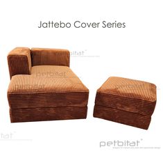 an image of a couch and ottoman with the cover pulled down to show it's fabric