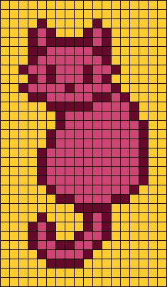 a cross stitch pattern with a teddy bear in pink and yellow colors on a black background