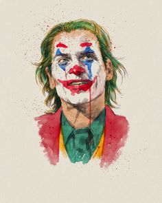 a drawing of the joker with his face painted in red, white and green colors