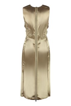 Elevate your wardrobe with this luxurious satin dress that exudes elegance and sophistication. The back zip closure adds a touch of modernity, while the two slits on the front provide a hint of allure. Crafted from a blend of 59% acetate and 41% viscose, this dress drapes effortlessly, creating a flattering silhouette that will make you stand out at any special occasion or event. Indulge in the opulence of this designer piece, perfect for those who appreciate the finer things in life. Whether yo Gold Satin Dress, Satin Bags, Gold Satin, Mens Fall, Emilio Pucci, Sneaker Heels, Gold Dress, Satin Dress, Denim Pant