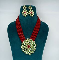 "This is a stunning handmade necklace perfect for high end Jewelry Collector, a keeper in Traditional Vintage Indian/Pakistani Bridal jewelry and a Luxury Gift for your Daughter, Sister or Wife on Wedding or Anniversary. Perfect for any type of occasions, weddings And celebrations and a beautiful & memorable gift for weddings and special occasions. -Beaded Necklace Set with Earrings. -Designer multi layered faceted red onyx beaded necklace. -Gold Plated Set with Kundan Stones which shine lik Onyx Beads Jewellery, Red Jewelry With Faceted Beads, Red Kundan Necklace With Round Beads For Party, Polished Beads Pendant Necklace For Wedding, Temple Jewelry With Gemstone Beads For Wedding, Red Jewelry Sets With Round Beads For Festivals, Red Beaded Temple Jewelry Sets, Festive Red Jewelry Sets With Polished Beads, Festive Red Polished Bead Jewelry Sets