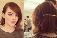 Emma Stone is keeping the minimalist hair accessory trend alive for fall. P.S. To ensure your backwards headband stays put, Roszak recommends spraying some hairspray to the area first. She used L’Oreal Paris Advanced Hairstyle Lock It Weather Control Hair Spray ($3.99) on Stone. Kate Mara Short Hair, Natassja Kinski Short Hair, Emma Stone Haircut, Kate Mara Pixie, Natalia Vodianova Short Hair, Emma Stone Hair, Minimalist Hair Accessories, Headbands For Short Hair, Peinados Hair Styles