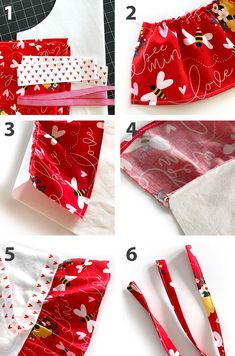 the instructions for how to sew a heart - shaped bag with ribbon and fabric