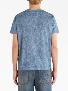 Find ETRO Paisley-print Cotton T-shirt on Editorialist. cerulean blue cotton paisley print embroidered logo crew neck short sleeves straight hem Casual Blue Paisley Print Tops, Casual Cotton Tops With Paisley Print, Blue Cotton Tops With Paisley Print, Cerulean Blue, Paisley Print, Cotton T Shirt, Printed Cotton, Cotton Tshirt, Paisley