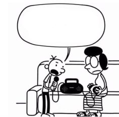 a cartoon drawing of a man talking to a woman