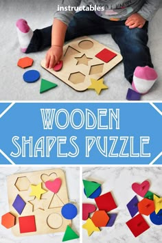 the wooden shapes puzzle is an easy and fun activity for toddlers to play with