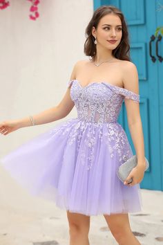 Lilac Corset Straps A-Line Short Lace Tulle Party Dress Homecoming Dre – Koutun Dress Tulle Party Dress Short, Lilac Dama Dresses, Lavender Dress Short, Vestido Color Lila, Lavender Quinceanera, Dama Dresses, Tulle Party Dress, Lovely Partner, Tulle Homecoming Dress