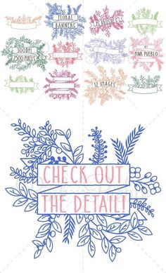 a bunch of different types of flowers and leaves on a white background with the words check out the details