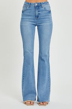 For the perfect fit without compromising on style, you need The Strut High Rise Raw Cut Hem Bootcut Jeans. Crafted with the perfect amount of stretch, these jeans move with you while keeping you in ultimate comfort. Ditch the rigid denim and strut in style! Hem Bootcut Jeans, High Rise Bootcut Jeans, Raw Hem Jeans, Crop Top Blouse, Denim Blue, Raw Edge, Jean Outfits, Bootcut Jeans, Flare Jeans