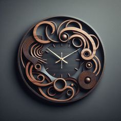 a clock that is made out of wood and has an intricate design on the face