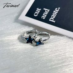 TAVIMART New Trendy Cute Sweet blue star Hoop Earrings for Women Girls Simple Fashion Vintage Earrings Aesthetic Jewelry Y2K Gift