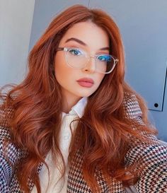 Pretty Redhead, Gold Glasses, Clear Glasses