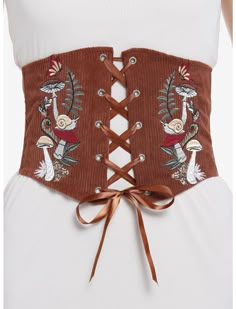 Brown Cottagecore, Mushroom Costume, Ren Faire Outfits, Embroidered Corset, Ren Faire Costume, Brown Corset, Cottagecore Clothes, Fair Outfits, Flowers Growing