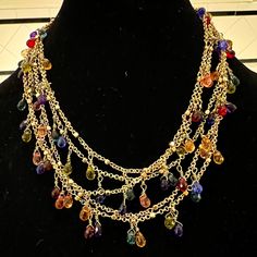 Jardin Multicolor Tiered Multi Chain Gold Necklace. Like New, Never Worn. Beautiful, Versatile Piece! Lobster Clasp. Elegant Multicolor Adjustable Chain Necklace, Elegant Multicolor Chain Necklace With Colorful Beads, Elegant Chain Necklace With Colorful Beads, Elegant Multicolor Beaded Chain Necklace, Elegant Multicolor Chain Necklace For Parties, Chain Gold Necklace, Thrift Inspo, Jewelry Wardrobe, Chain Gold