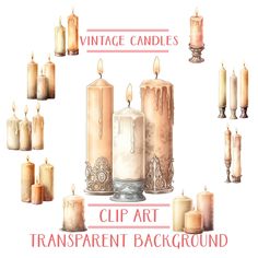 vintage candles clip art transparent background for photoshopping and texturing with watercolors