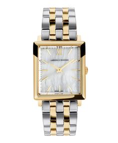 An iconic design, elevated. Combining the classic style of old vintage watches with an ultra-modern appeal in sumptuous and stylized mixed gold. The large square-shaped 40mm dial features roman numerals and an elegant pearlescent face making it an eye catching and versatile timepiece. Boyfriend pairs classic design with robust links made of mixed gold-plated stainless steel for an effortless yet captivating piece. Plate Movement, British Heritage, Watches Women Fashion, Branded Gifts, Square Watch, Old Vintage, Roman Numerals, Watches Jewelry, White Ring