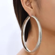 New Silver Extra Large Oversized Huge Textured Hoop Fashion Earrings Exaggerated Silver Tone Approx 3" Drop And 3" Diameter Lightweight New With Tag T9756 Elegant Silver Hoop Earrings For Summer, Elegant Round Hoop Earrings For Spring, Metal Hoop Earrings For Summer Parties, Elegant Metal Hoop Earrings For Summer, Elegant Summer Hoop Earrings, Summer Party Metal Hoop Earrings, Spring Party Hoop Earrings, Chic Silver Hoop Earrings For Summer, Silver Hoop Earrings For Spring