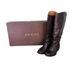 Gucci Black Boulanger Equestrian Tall Lace Up Leather Boots S# 297460 Low Heel With Original Box Size: Womens 7.5 Condition: Pre-Owned Mild Wear (See Pics); Otherwise Good Condition Gucci Equestrian Boots, Lace Up Leather Boots, Shoes Gucci, Gucci Black, Gucci Shoes, Lace Up Boots, Low Heels, Shoe Laces, Leather Boots