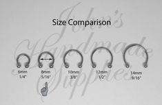 the size comparison for different sizes of nose rings