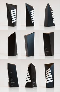 eight different views of an electronic device with white stripes on the front and back sides