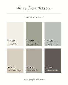 the color scheme for an earthy cottage with neutrals and browns in shades of gray,