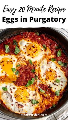 Eggs in Purgatory Eggs In Purgatory, Egg Recipes For Dinner, Eggs Dinner, 20 Minute Recipes, Egg Dish, Boiled Egg, Breakfast Brunch Recipes, Deviled Eggs, Egg Recipes